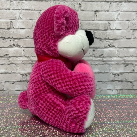 Circus Circus Pink BEAR I Love Reno Plush Waffle Fur Bow Heart Stuffed Animal - Picture 3 of 9